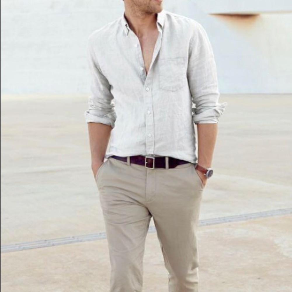 J. Crew Irish Linen Men’s Striped Green Shirt